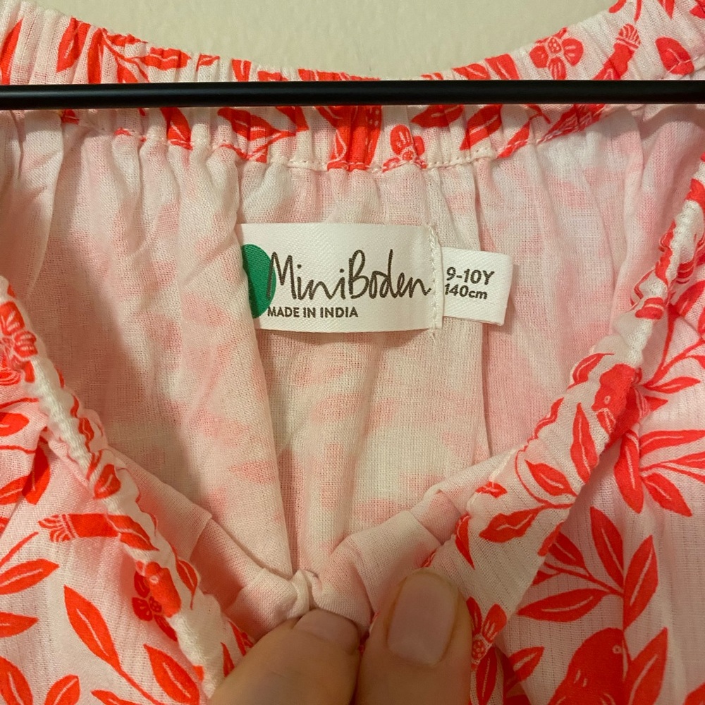 Mini Boden Pink and Red Leaf Print Dress